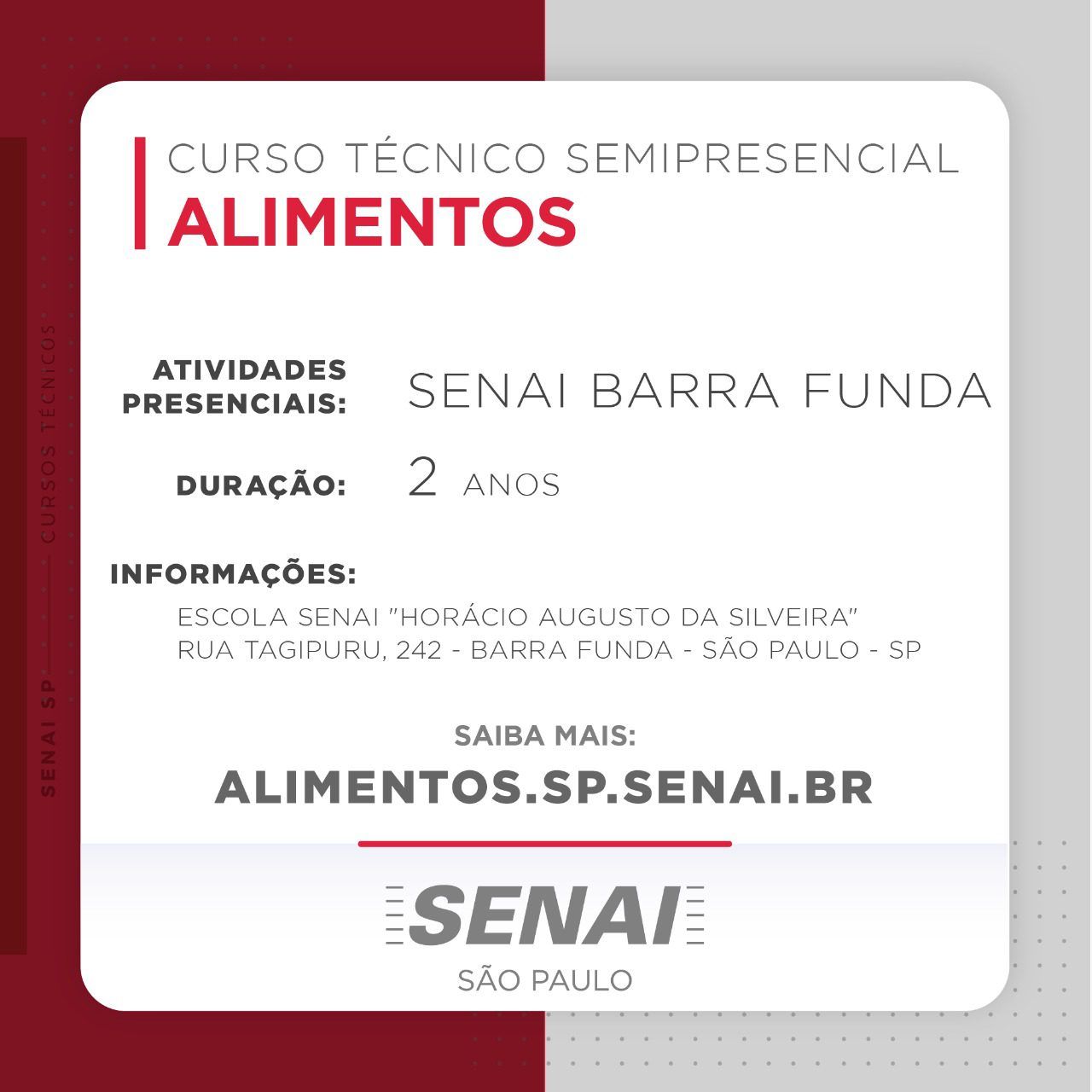 SENAI promove CURSO TÉCNICO EM ALIMENTOS – EAD & Semipresencial